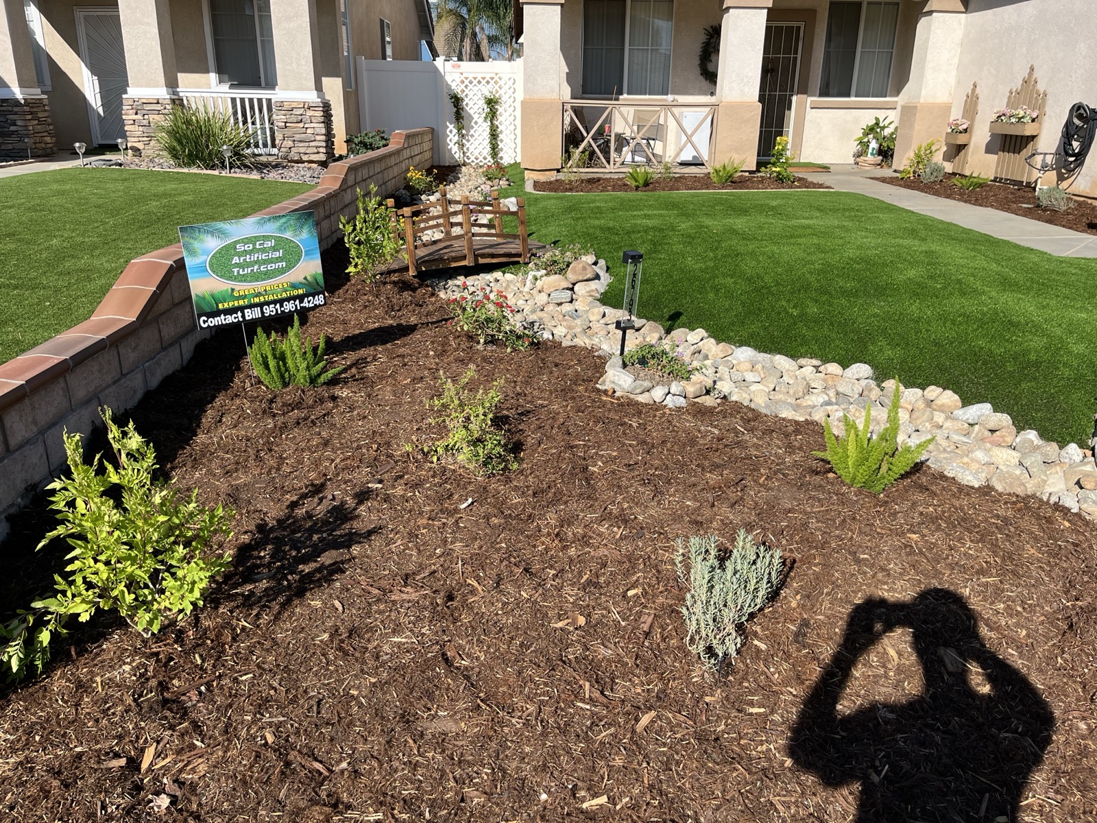 Turf and hardscape combination backyard in San Jacinto, Inland Empire