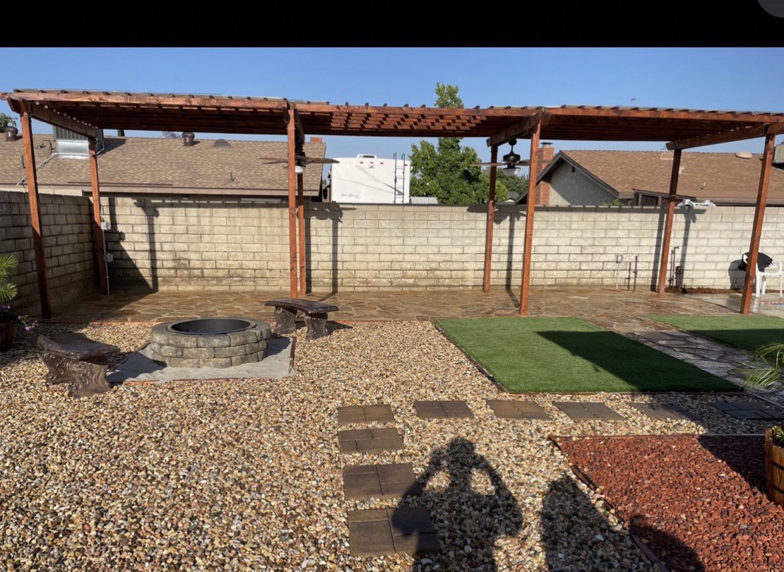 Custom fire pit installation by SoCal Artificial Turfs in the Inland Empire